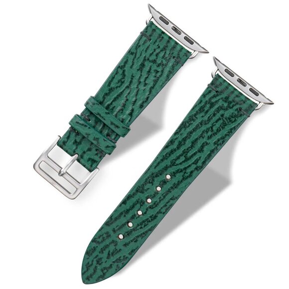 Slim Shark Leather Watch Band – Unisex Style - Forest Green Color - Picture 3 of 4